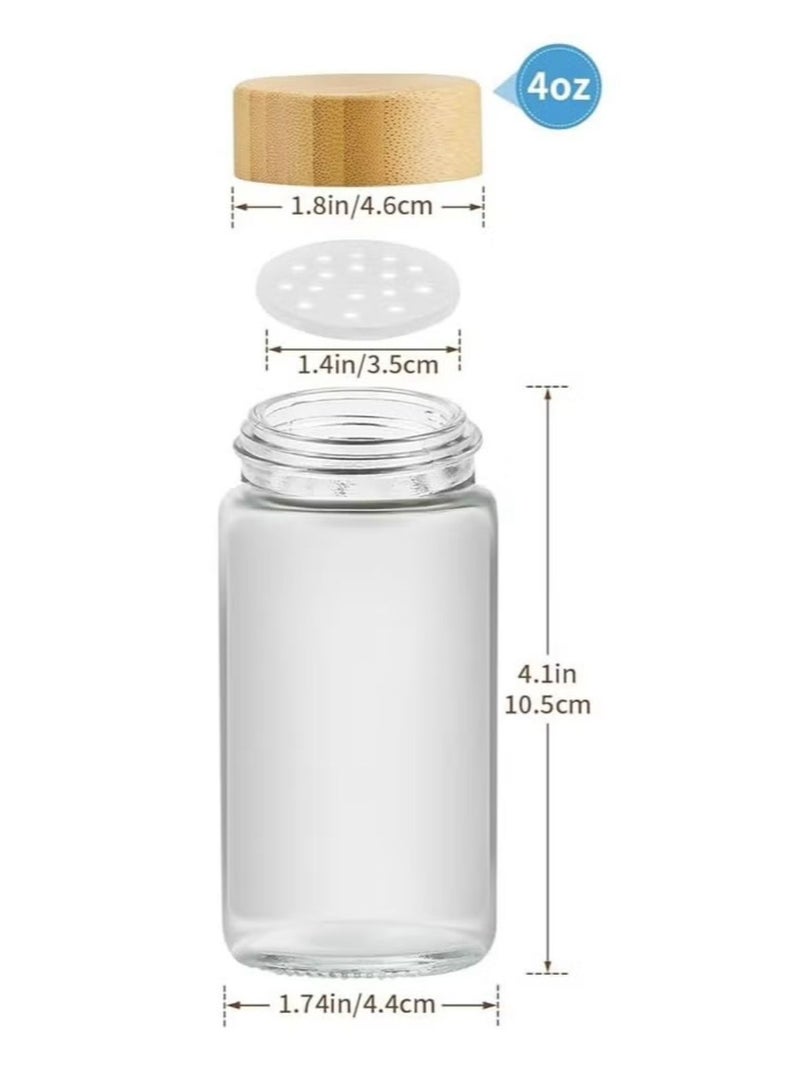 6-Piece Glass Spice Jar Set with Bamboo Rack - 4 oz Jars - Airtight Bamboo Lids - Countertop Kitchen Organizer - Image 5